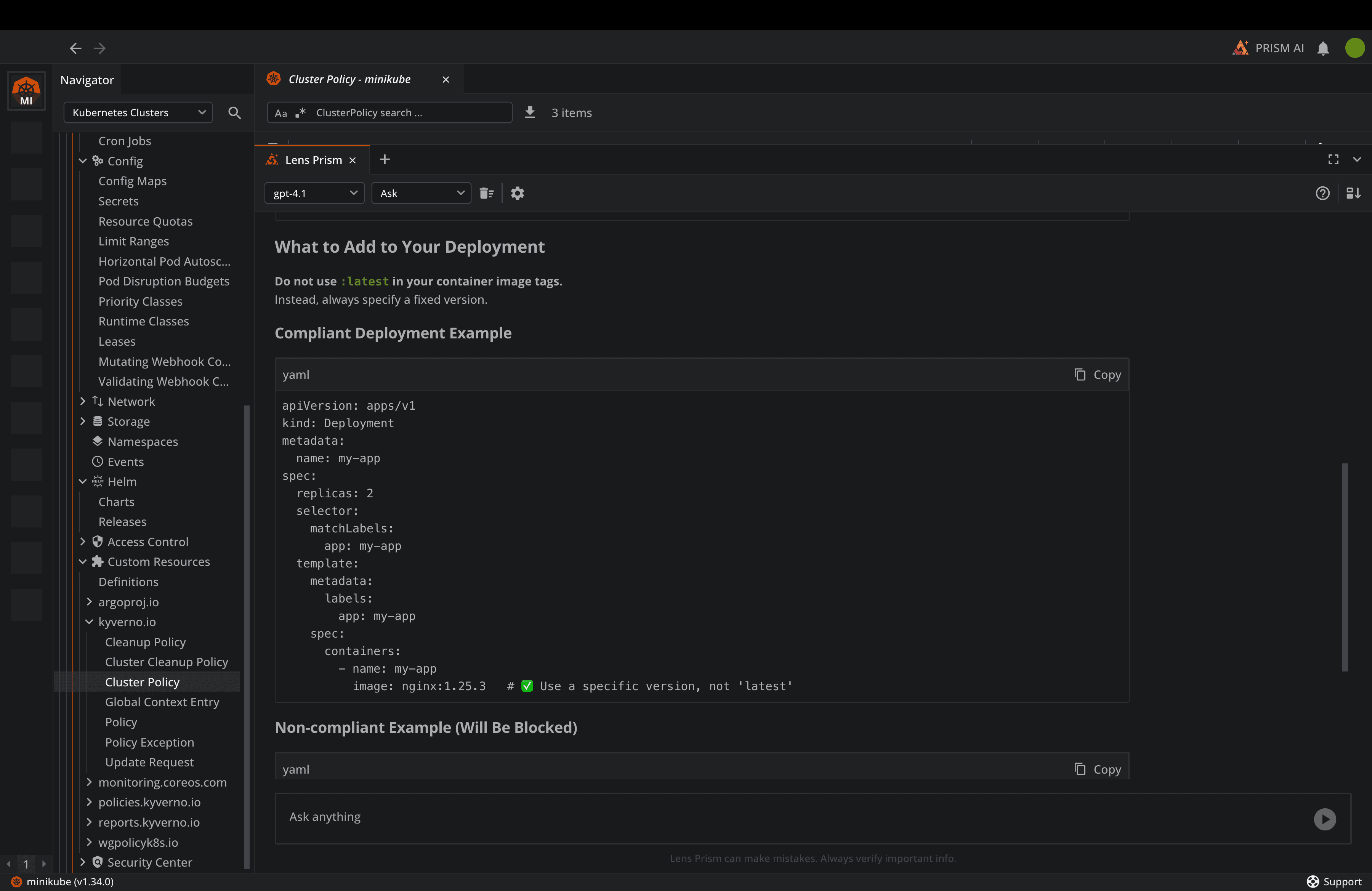Kyverno and Lens Prism