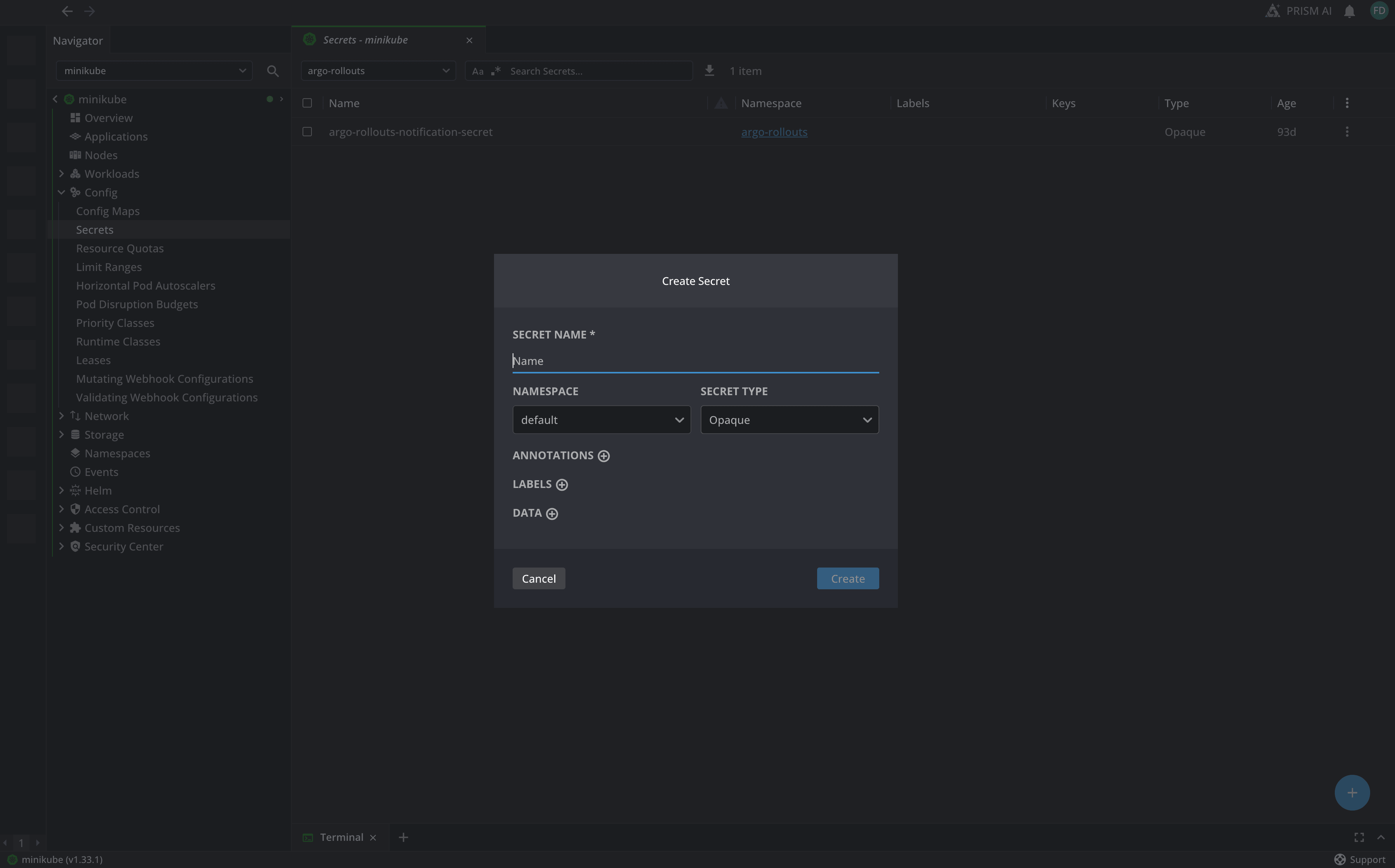 Add a secret with Lens