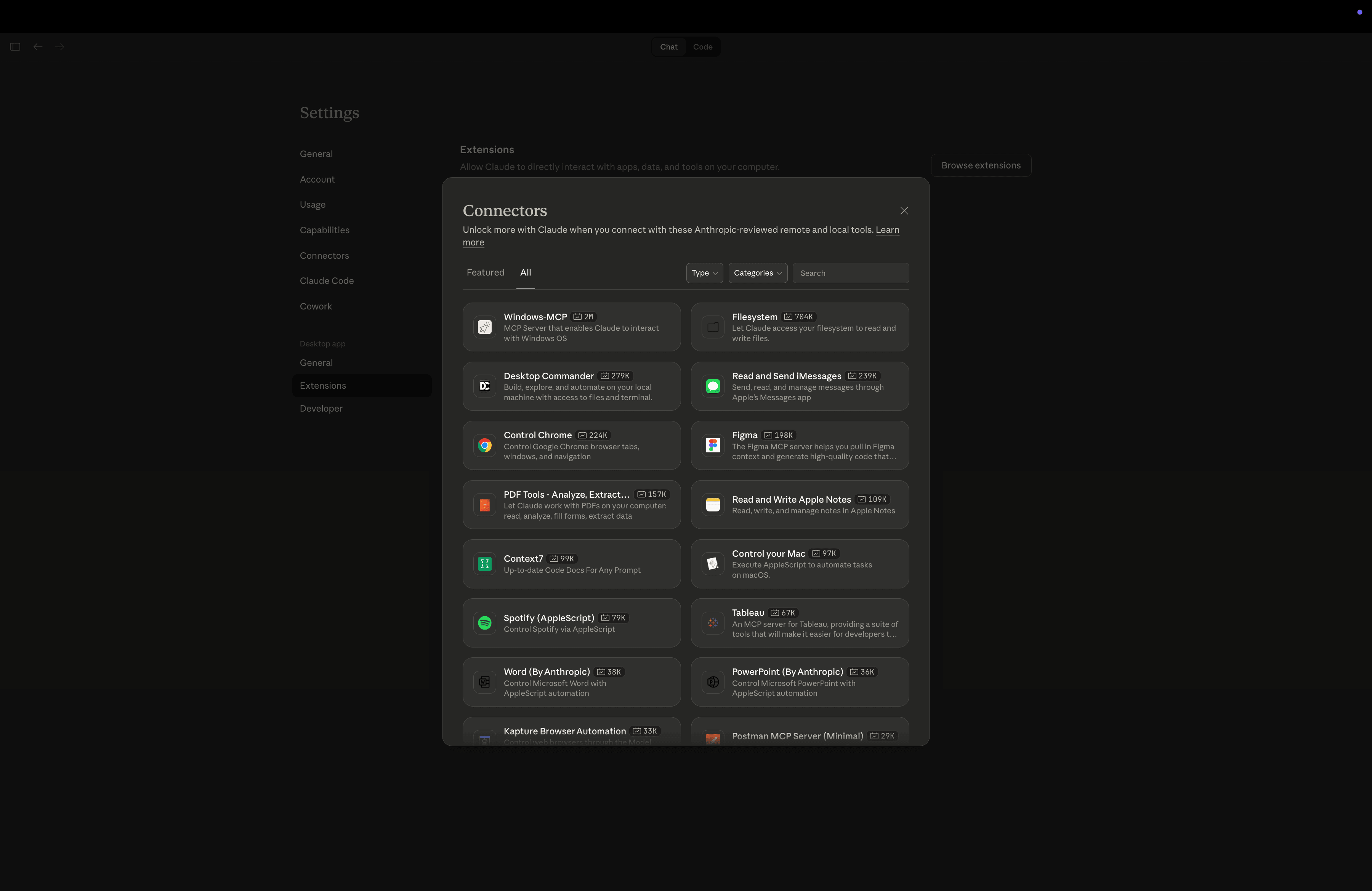 Claude Desktop Browse Extensions