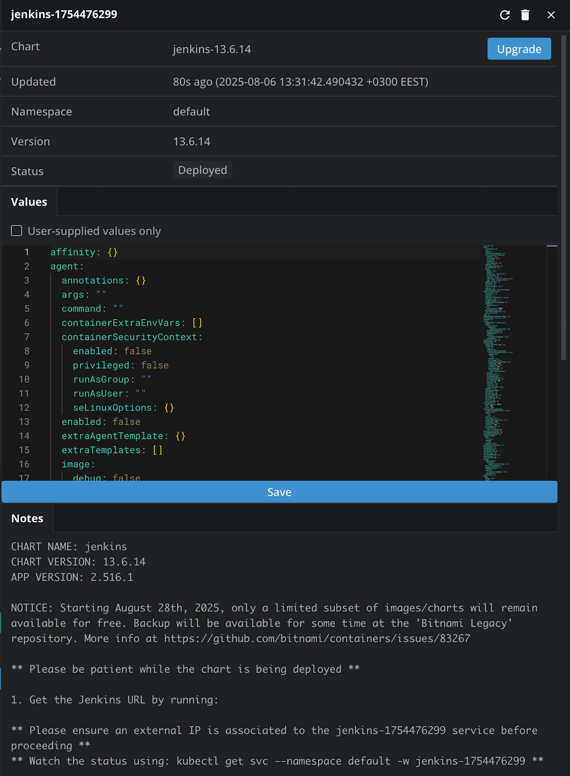 Chart installation details