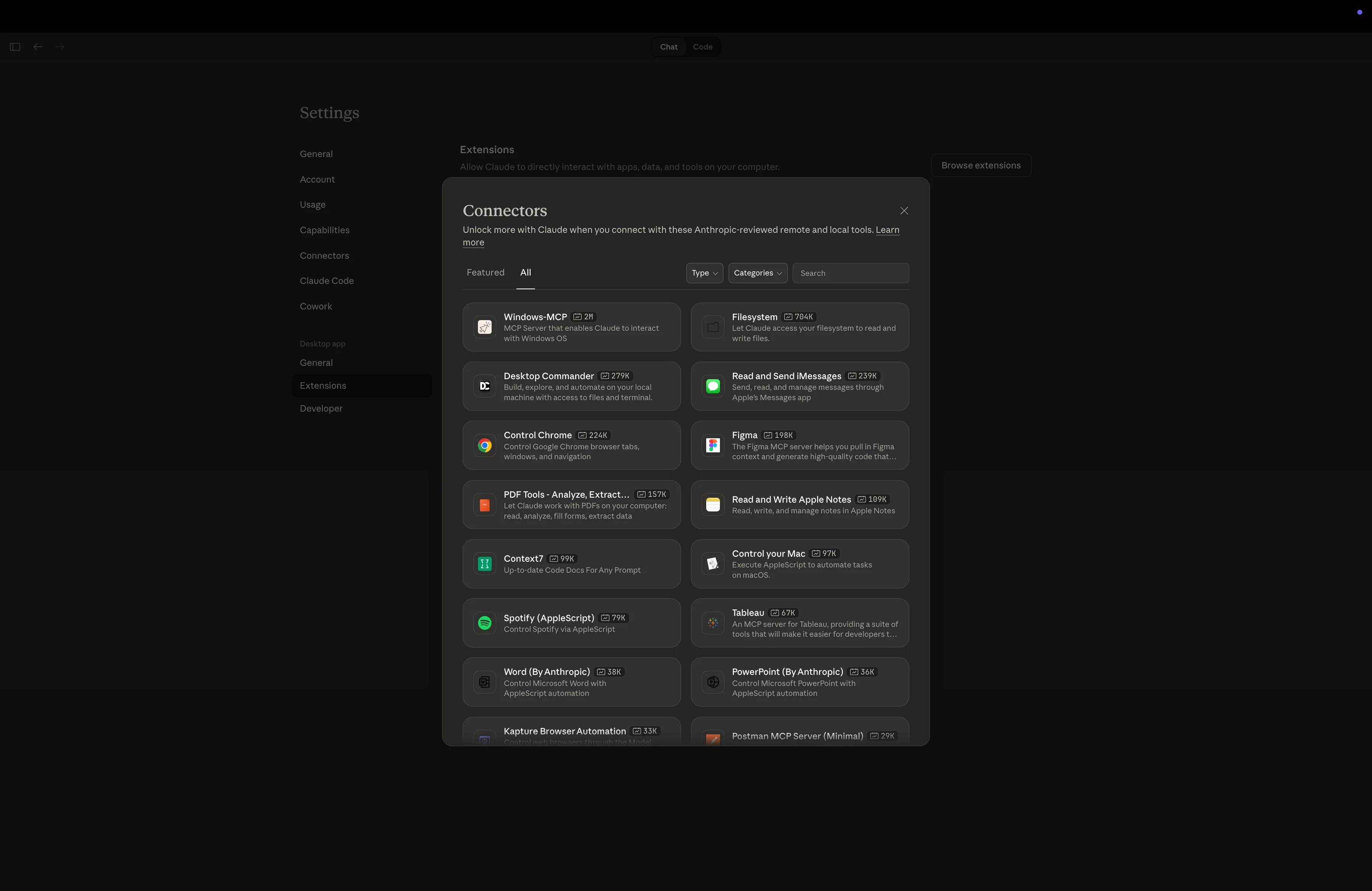 Claude Desktop Browse Extensions