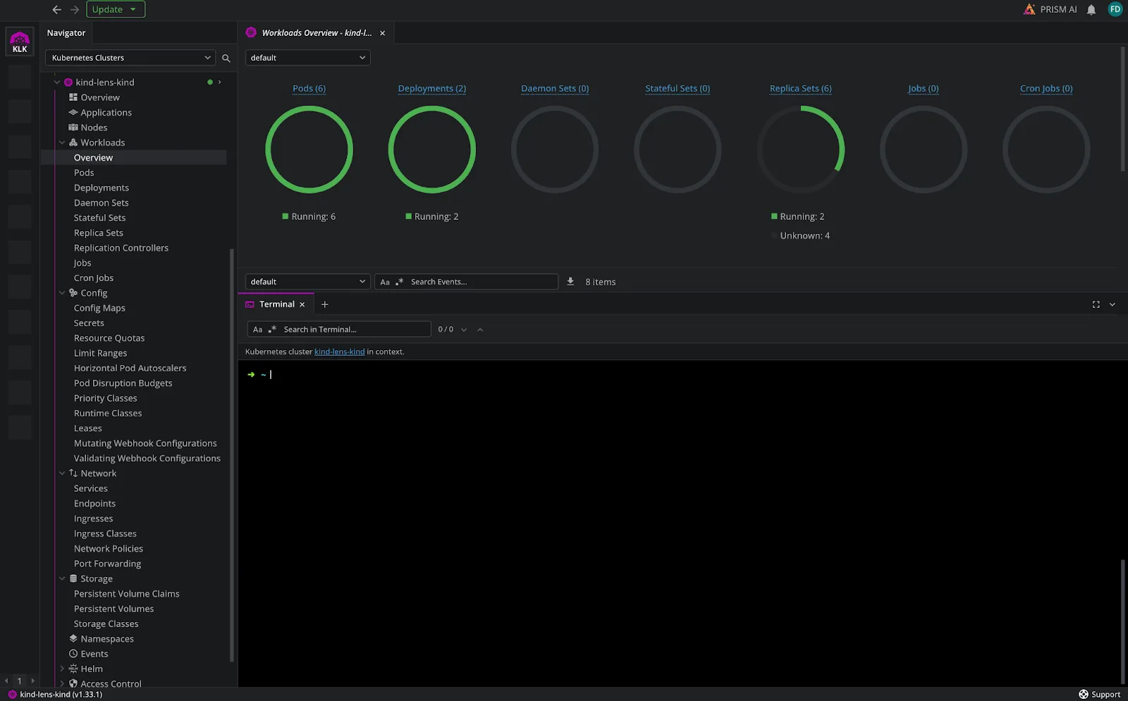 Lens K8s IDE Cluster overview