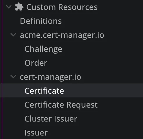 Custom resources view