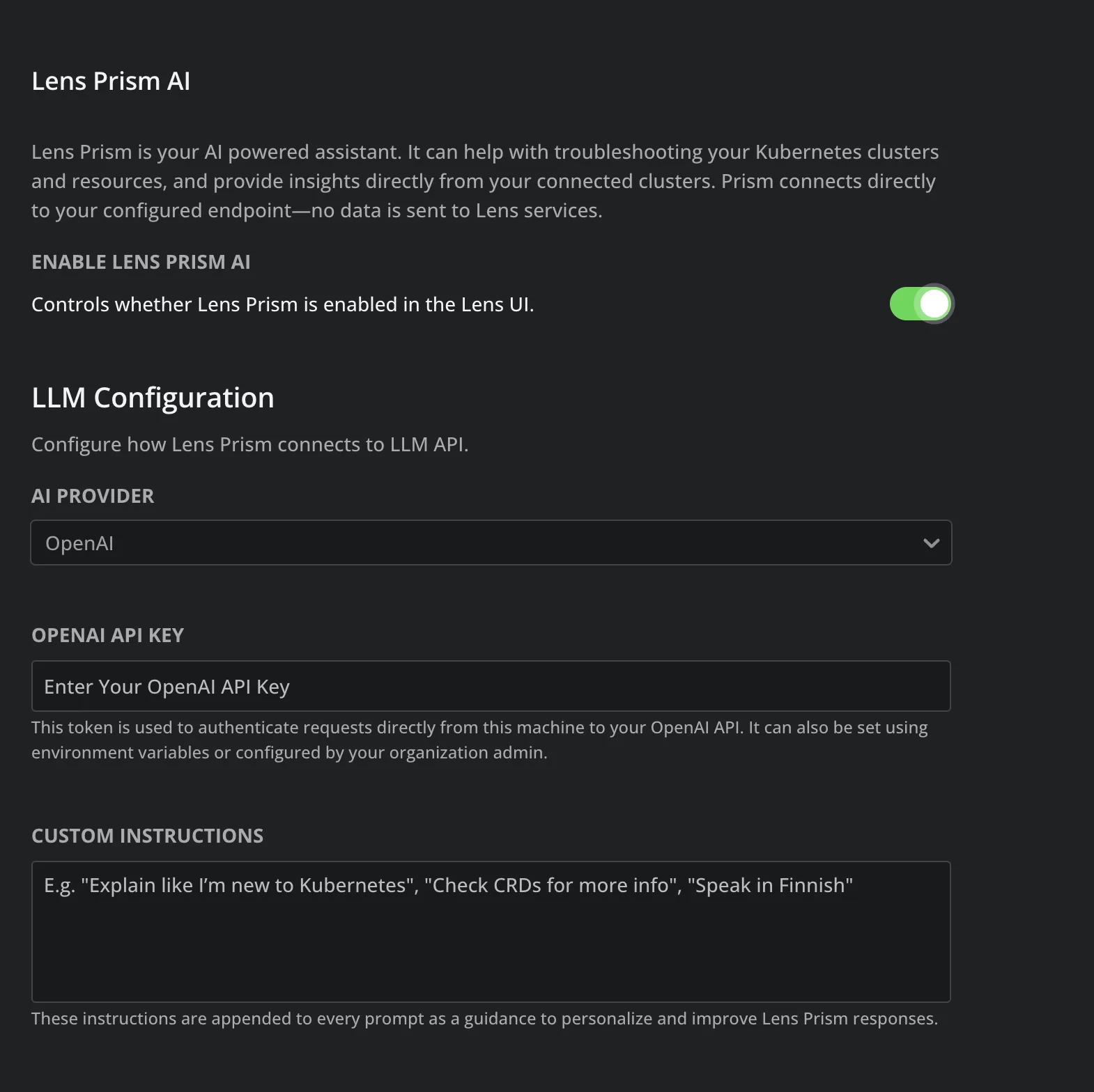 Configure Lens Prism