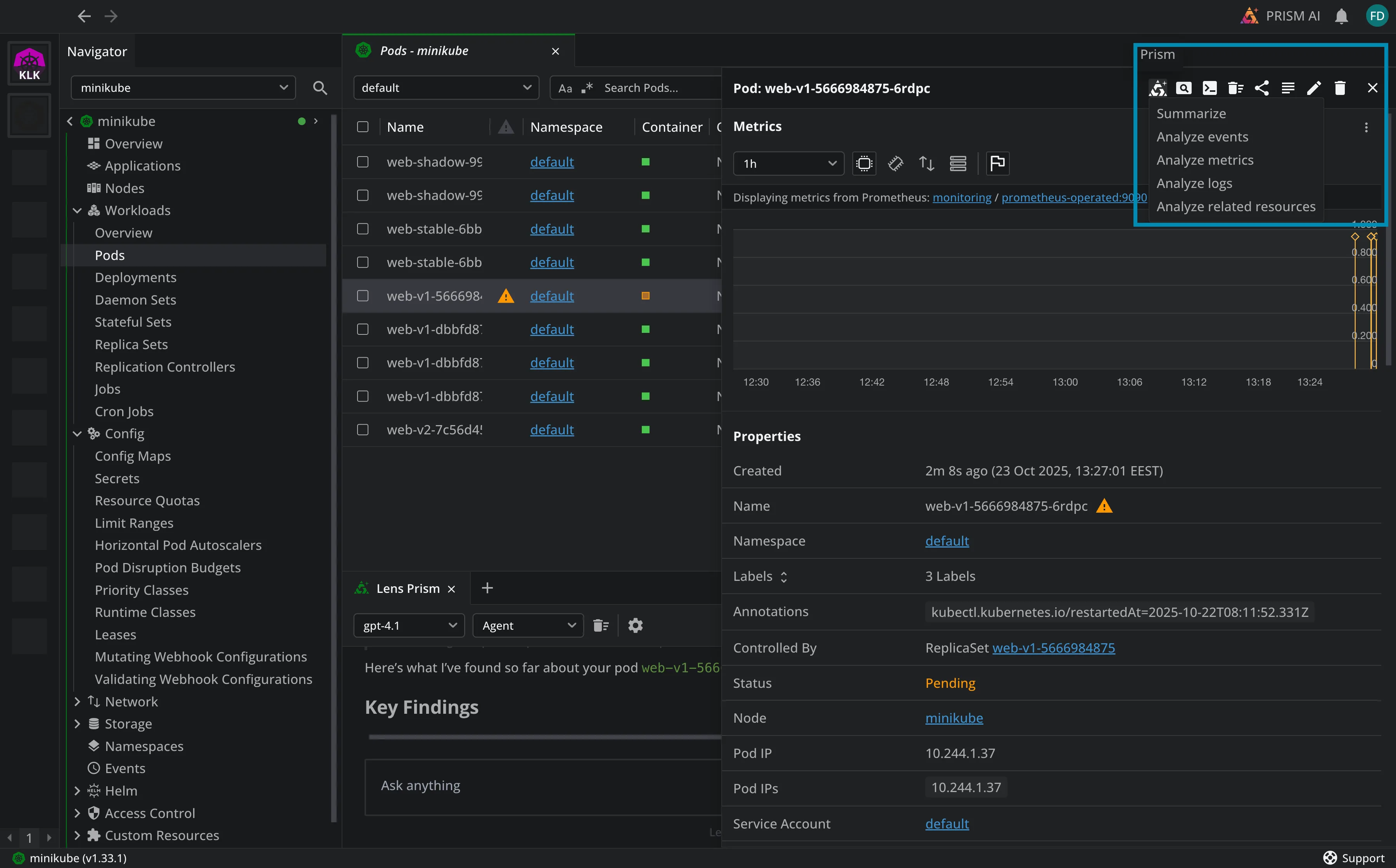 Analyze pod metrics